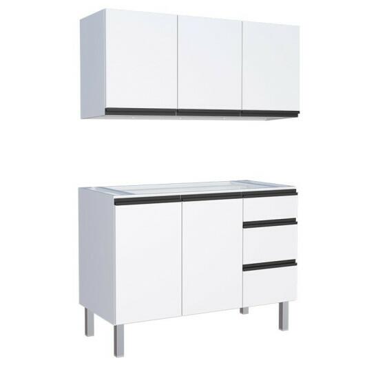 Cozinha Completa Gabinete Para Pia e Armário Aéreo Gaia 120cm Cozimax Branco 