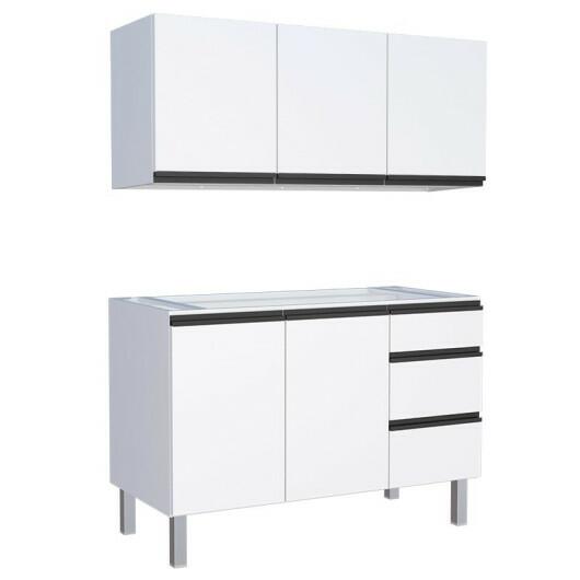 Cozinha Completa Gabinete Para Pia e Armário Aéreo Gaia 140cm Cozimax Branco 