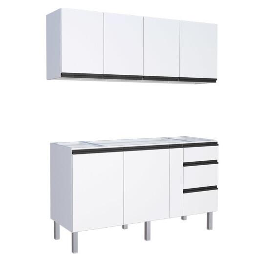 Cozinha Completa Gabinete Para Pia e Armário Aéreo Gaia 160cm Cozimax Branco 