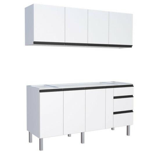 Cozinha Completa Gabinete Para Pia e Armário Aéreo Gaia 180cm Cozimax Branco