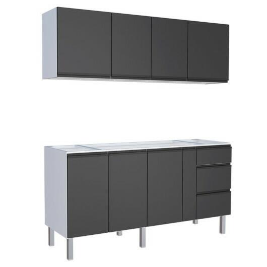 Cozinha Completa Gabinete Para Pia e Armário Aéreo Gaia 180cm Cozimax Preto