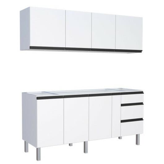 Cozinha Completa Gabinete Para Pia e Armário Aéreo Gaia 200cm Cozimax Branco 