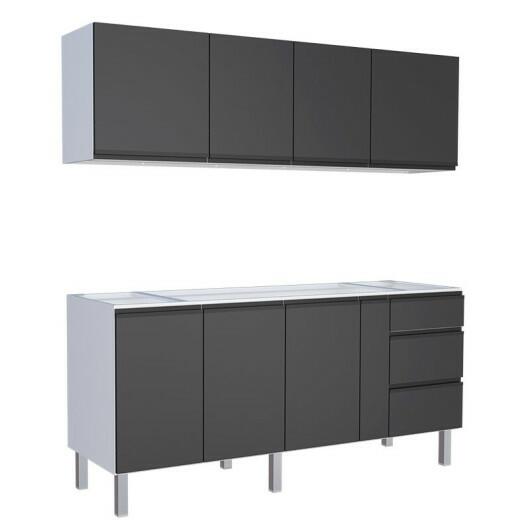 Cozinha Completa Gabinete Para Pia e Armário Aéreo Gaia 200cm Cozimax Preto