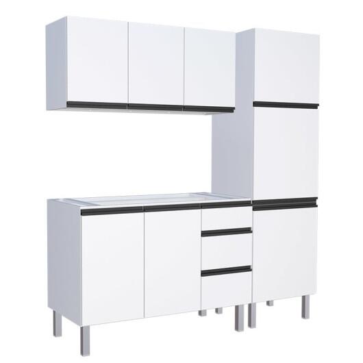 Cozinha Completa 200cm Gabinete Para Pia Com Armário Aéreo e Paneleiro Gaia Cozimax Branco