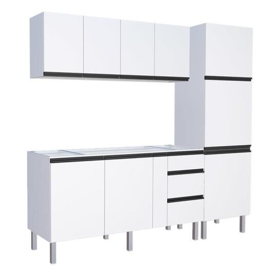 Cozinha Completa 220cm Gabinete Para Pia Com Armário Aéreo e Paneleiro Gaia Cozimax Branco