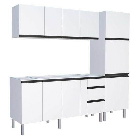 Cozinha Completa 240cm Gabinete Para Pia Com Armário Aéreo e Paneleiro Gaia Cozimax Branco