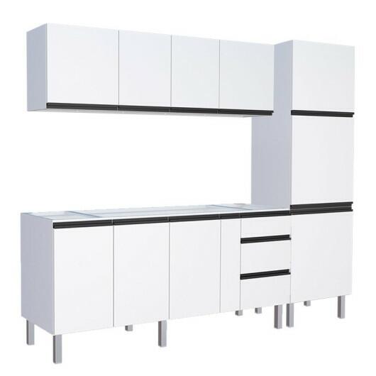 Cozinha Completa 260cm Gabinete Para Pia Com Armário Aéreo e Paneleiro Gaia Cozimax Branco
