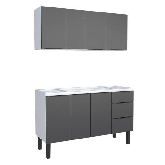 Cozinha Completa Gabinete Para Pia 140cm e Armário Aéreo Júpiter Cozimax Preto