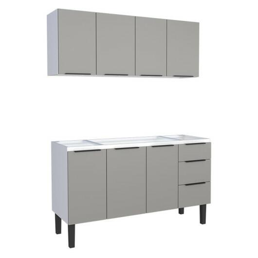 Cozinha Completa Gabinete Para Pia 150cm e Armário Aéreo Júpiter Cozimax Cinza Argila