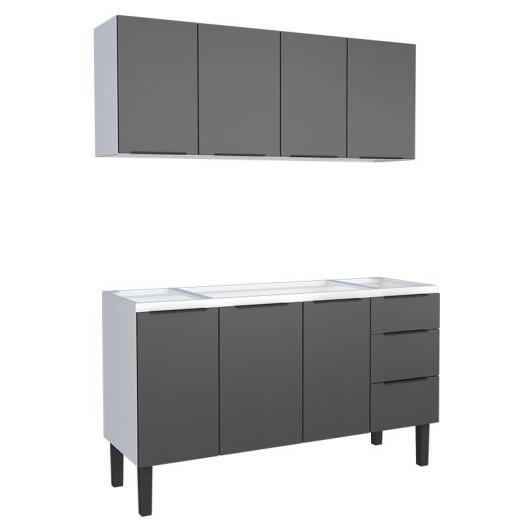 Cozinha Completa Gabinete Para Pia 150cm e Armário Aéreo Júpiter Cozimax Preto