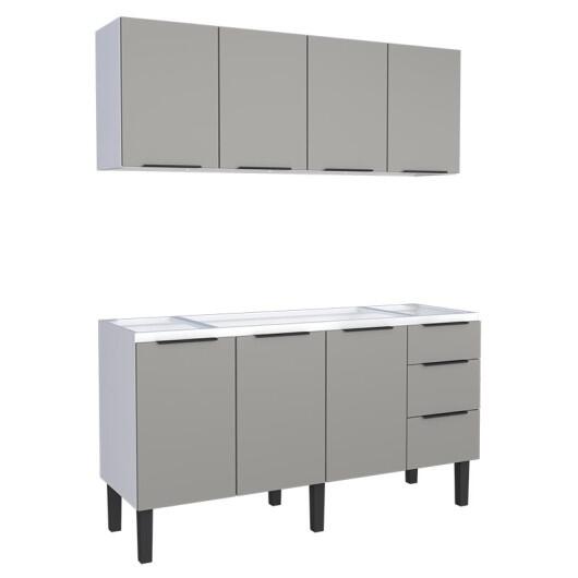 Cozinha Completa Gabinete Para Pia 160cm e Armário Aéreo Júpiter Cozimax Cinza