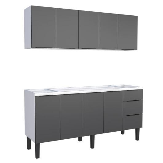 Cozinha Completa Gabinete Para Pia 180cm e Armário Aéreo Júpiter Cozimax Preto