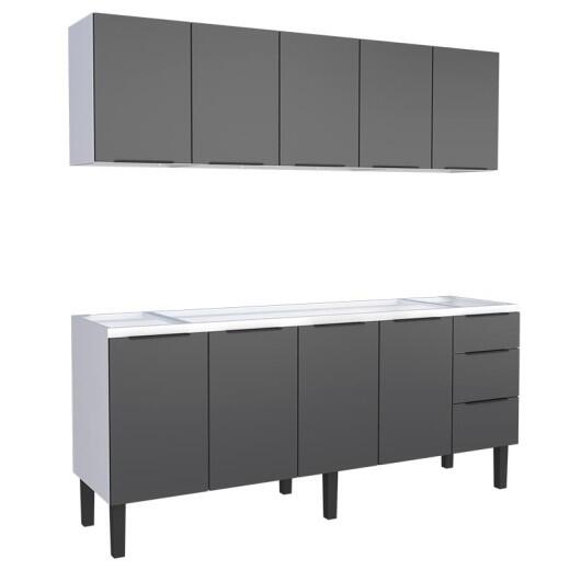Cozinha Completa Gabinete Para Pia 200cm e Armário Aéreo Júpiter Cozimax Preto