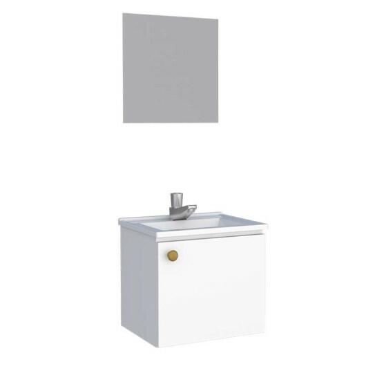 Conjunto Gabinete Para Banheiro Aço com Espelho Amêndoa 40 Cozimax Branco