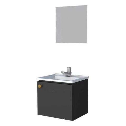 Conjunto Gabinete Para Banheiro Aço com Espelho Amêndoa 40 Cozimax Preto