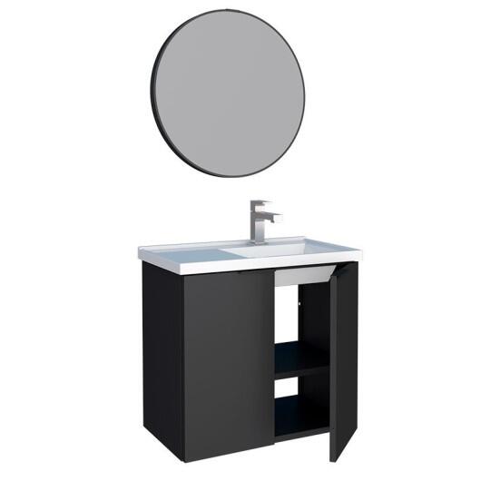 Conjunto Banheiro Aço Gabinete Umbu 60 Lavatório Com Espelho Luna Cozimax Preto