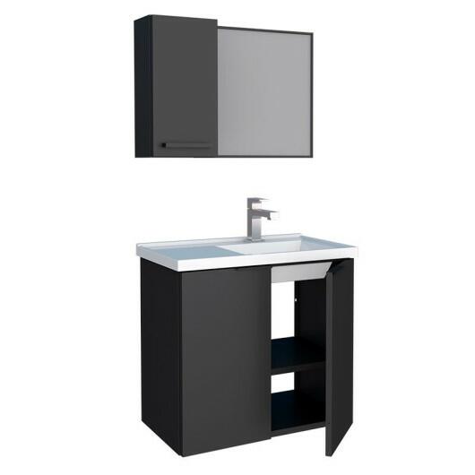 Conjunto Banheiro Aço Gabinete Umbu 60 Lavatório Com Espelho Romã Cozimax Preto