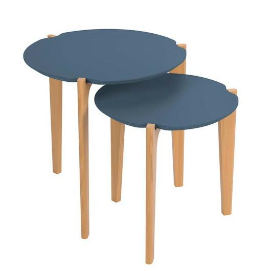 Conjunto de Mesa Lateral Florida 50cm e 60cm Lukaliam Azul Lord/Freijo