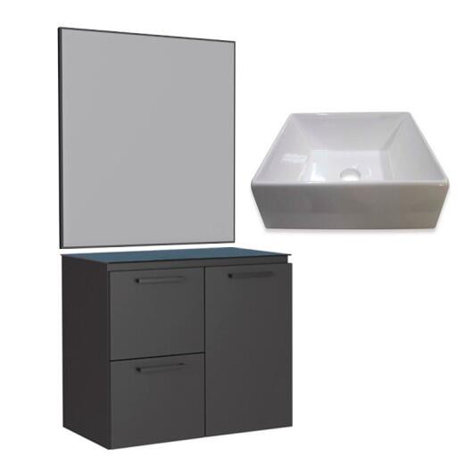Conjunto Banheiro Aço Gabinete Osiris 60 Com Espelho Gaia e Cuba Prisma Cozimax Preto