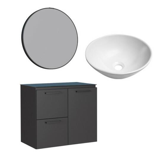 Conjunto Banheiro Aço Gabinete Osiris 60 Com Espelho Luna e Cuba Cuia Branca Cozimax Preto