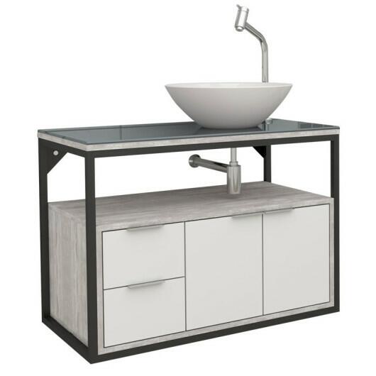 Gabinete Para Banheiro Apoema 80 com Cuba Cuia Cozimax Branco/Calcare