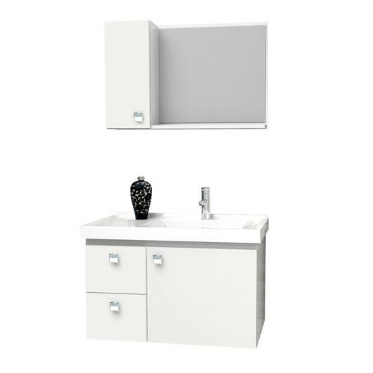 Conjunto Para Banheiro Madeira Gabinete e Espelho Moara 60 Cozimax Branco