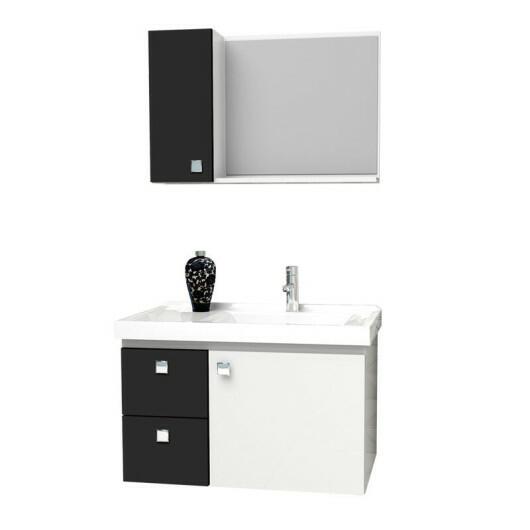 Conjunto Para Banheiro Madeira Gabinete e Espelho Moara 60 Cozimax Branco/Preto