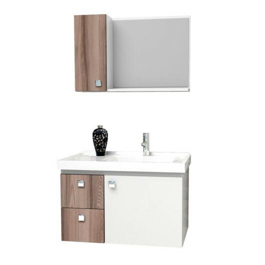 Conjunto Para Banheiro Madeira Gabinete e Espelho Moara 60 Cozimax Branco/Tamarindo