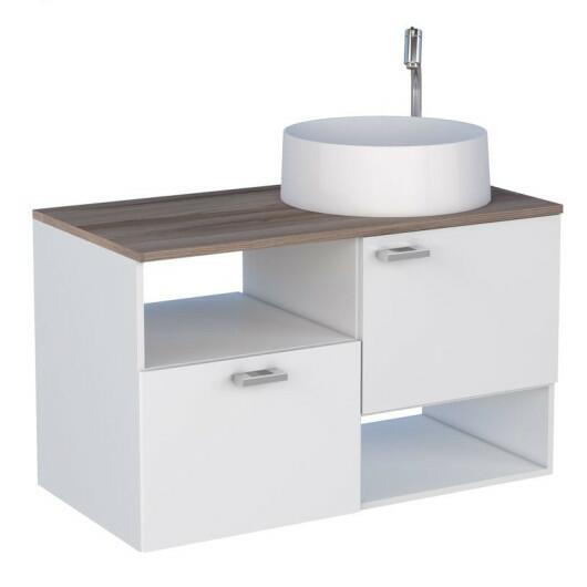 Gabinete Para Banheiro Iara 80 com Cuba Domo Cozimax Branco/Tamarindo
