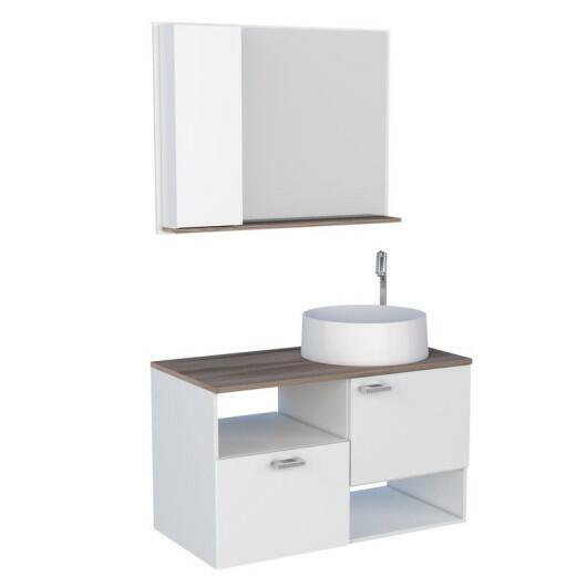 Conjunto de Banheiro Iara 80 com Cuba Domo Cozimax Branco/Tamarindo