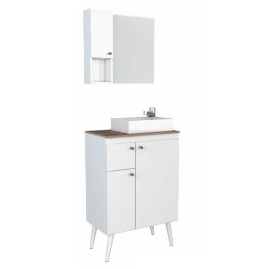 Conjunto de Banheiro Retrô Itauna 60 Cuba Prisma Base Cozimax Branco/Tamarindo