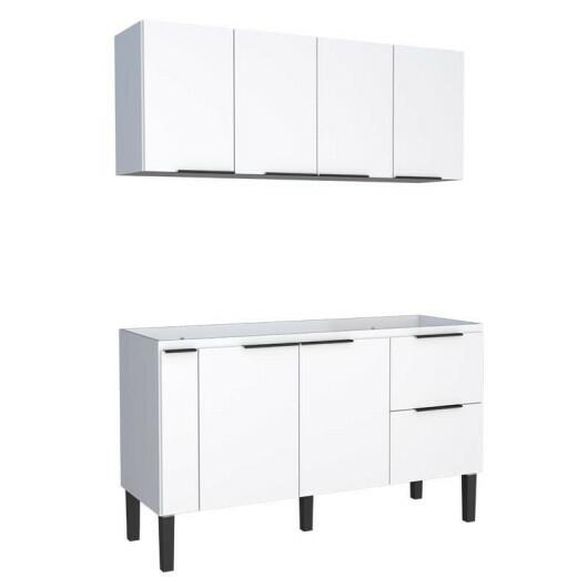 Cozinha Completa de Madeira Gabinete Para Pia 150cm e Armário Aéreo Cisne Cozimax Branco
