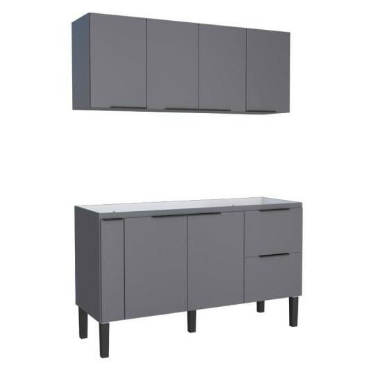 Cozinha Completa de Madeira Gabinete Para Pia 150cm e Armário Aéreo Cisne Cozimax Cinza