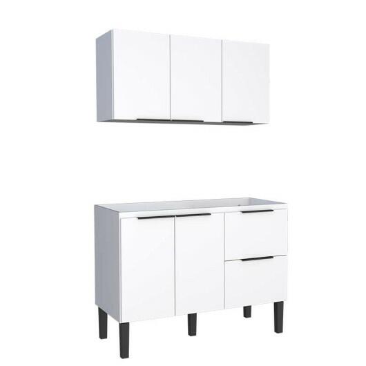 Cozinha Completa de Madeira Gabinete Para Pia 120cm e Armário Aéreo Cisne Cozimax Branco
