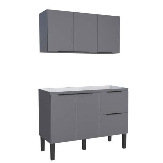 Cozinha Completa de Madeira Gabinete Para Pia 120cm e Armário Aéreo Cisne Cozimax Cinza