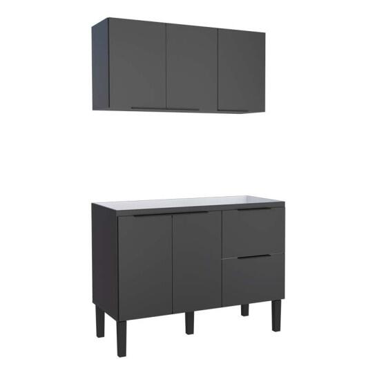 Cozinha Completa de Madeira Gabinete Para Pia 120cm e Armário Aéreo Cisne Cozimax Preto
