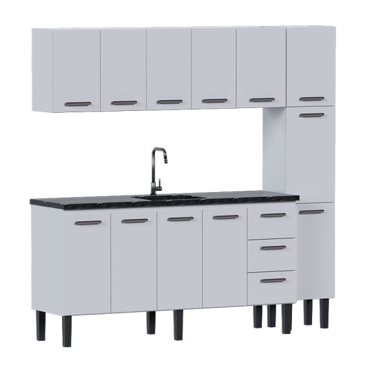 Cozinha Completa de Aço Gabinete Para Pia 180cm com Aéreo e Paneleiro Novo Vênus Cozimax Branco