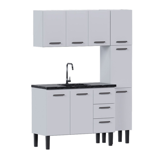 Cozinha Completa de Aço Gabinete Para Pia 120cm com Aéreo e Paneleiro Novo Vênus Cozimax Branco