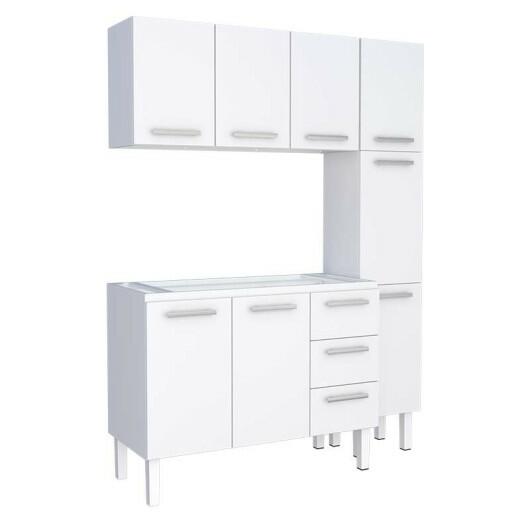 Cozinha Completa de Aço Gabinete Para Pia 140cm com Aéreo e Paneleiro Vênus Cozimax Branco