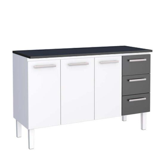 Balcão Cozinha Aço 150 Vênus 3 Gavetas Com Tampo Cozimax Branco/Preto
