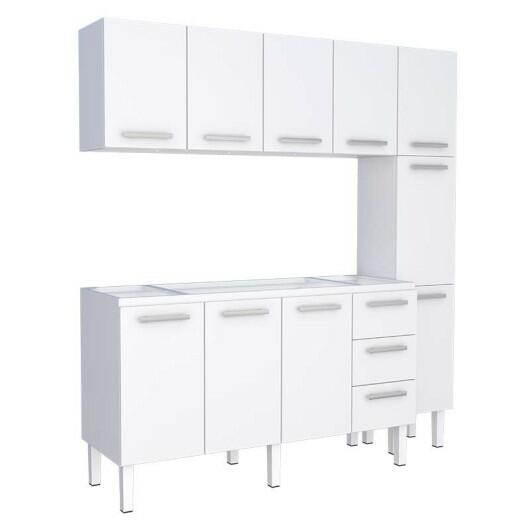 Cozinha Completa de Aço Gabinete Para Pia 160cm com Aéreo e Paneleiro Vênus Cozimax Branco