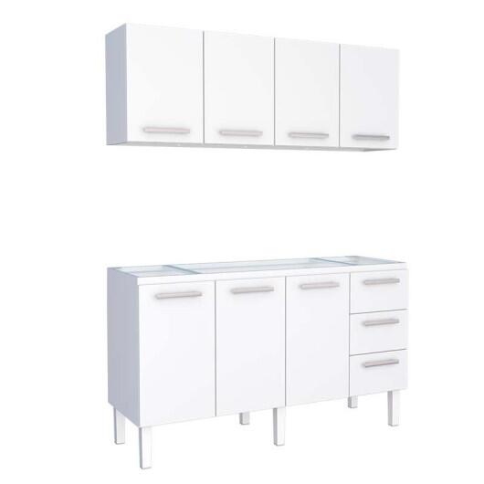 Cozinha de Aço Gabinete Para Pia 160cm com Armário Aéreo Vênus Cozimax Branco