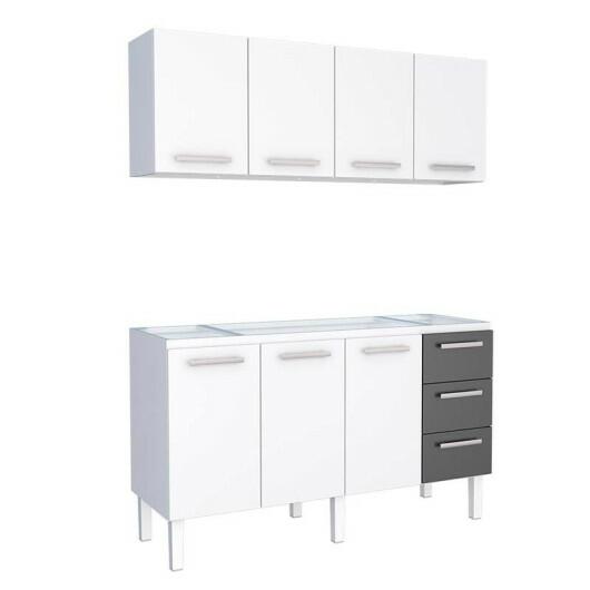 Cozinha de Aço Gabinete Para Pia 160cm com Armário Aéreo Vênus Cozimax Branco/Preto
