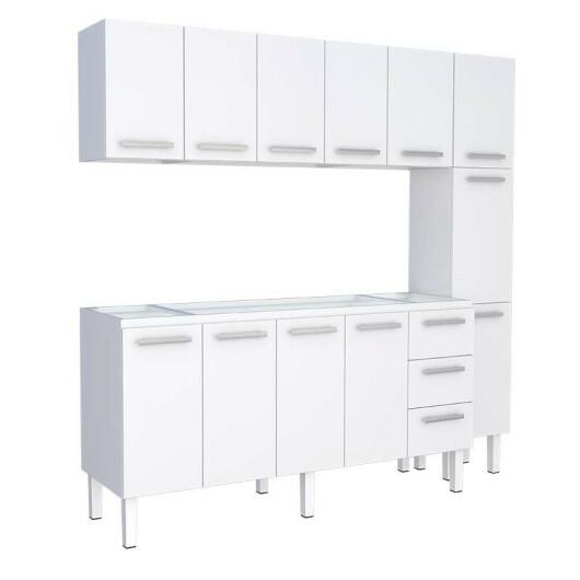 Cozinha Completa de Aço Gabinete Para Pia 180cm com Aéreo e Paneleiro Vênus Cozimax Branco