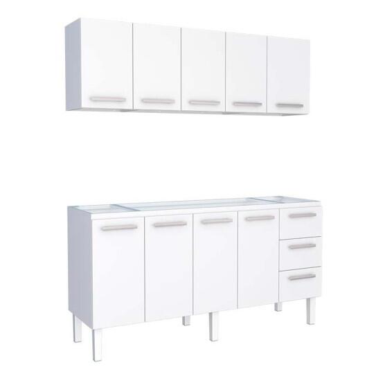 Cozinha de Aço Gabinete Para Pia 180cm com Armário Aéreo Vênus Cozimax Branco