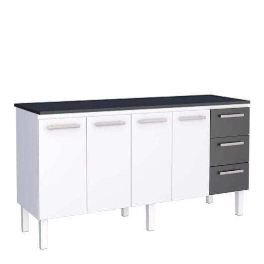 Balcão Cozinha Aço 180 Vênus 3 Gavetas Com Tampo Cozimax Branco/Preto