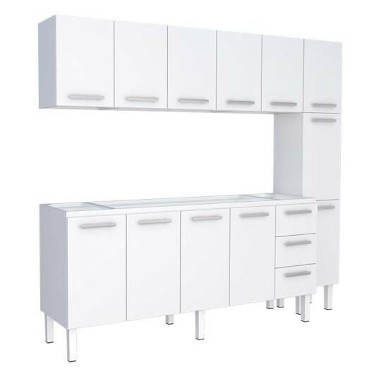 Cozinha Completa de Aço Gabinete Para Pia 200cm com Aéreo e Paneleiro Vênus Cozimax Branco