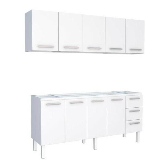 Cozinha de Aço Gabinete Para Pia 200cm com Armário Aéreo Vênus Cozimax Branco