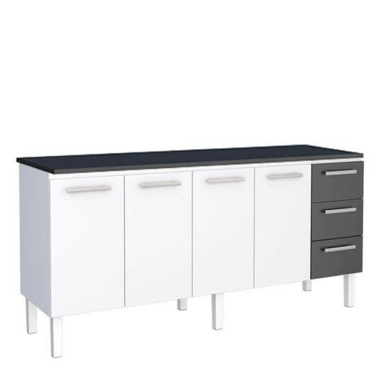 Balcão Cozinha Aço 200 Vênus 3 Gavetas Com Tampo Cozimax Branco/Preto
