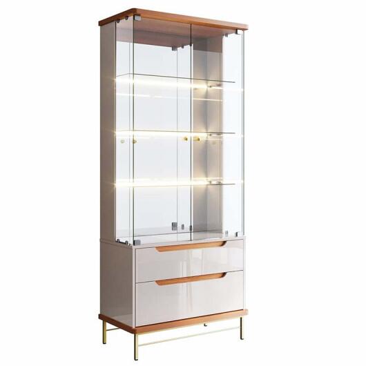 Cristaleira Com LED Vidro e Espelho 182x76cm Adhalia Lukaliam Off White/Jequitiba
